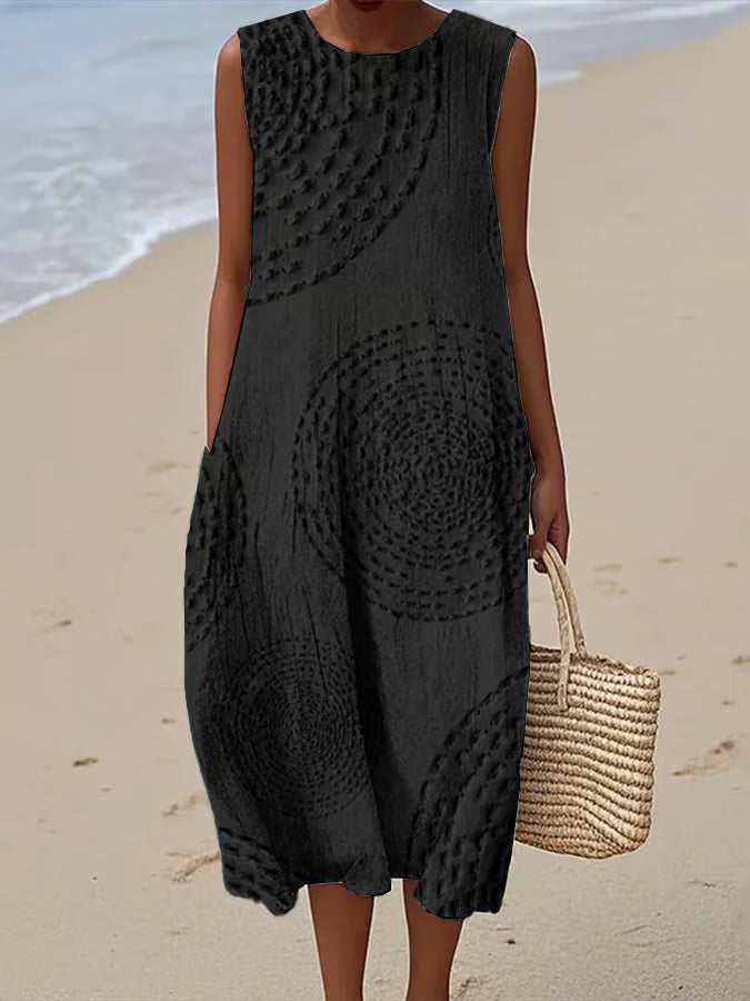 Robe Longue Sans Manches à Motif Texturé