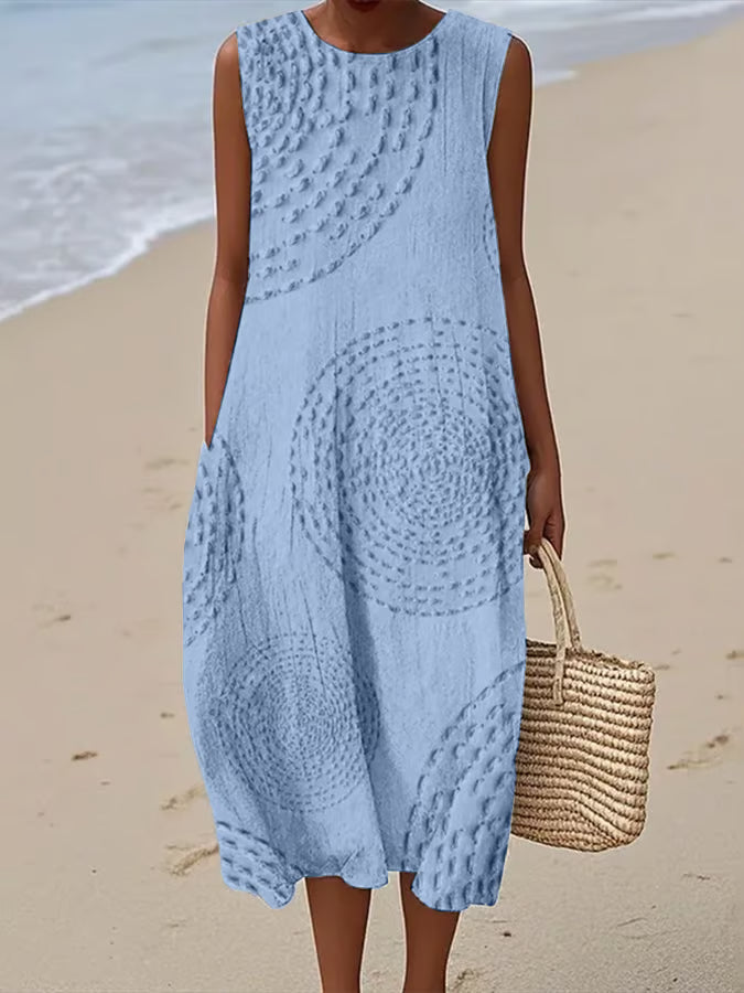 Robe Longue Sans Manches à Motif Texturé